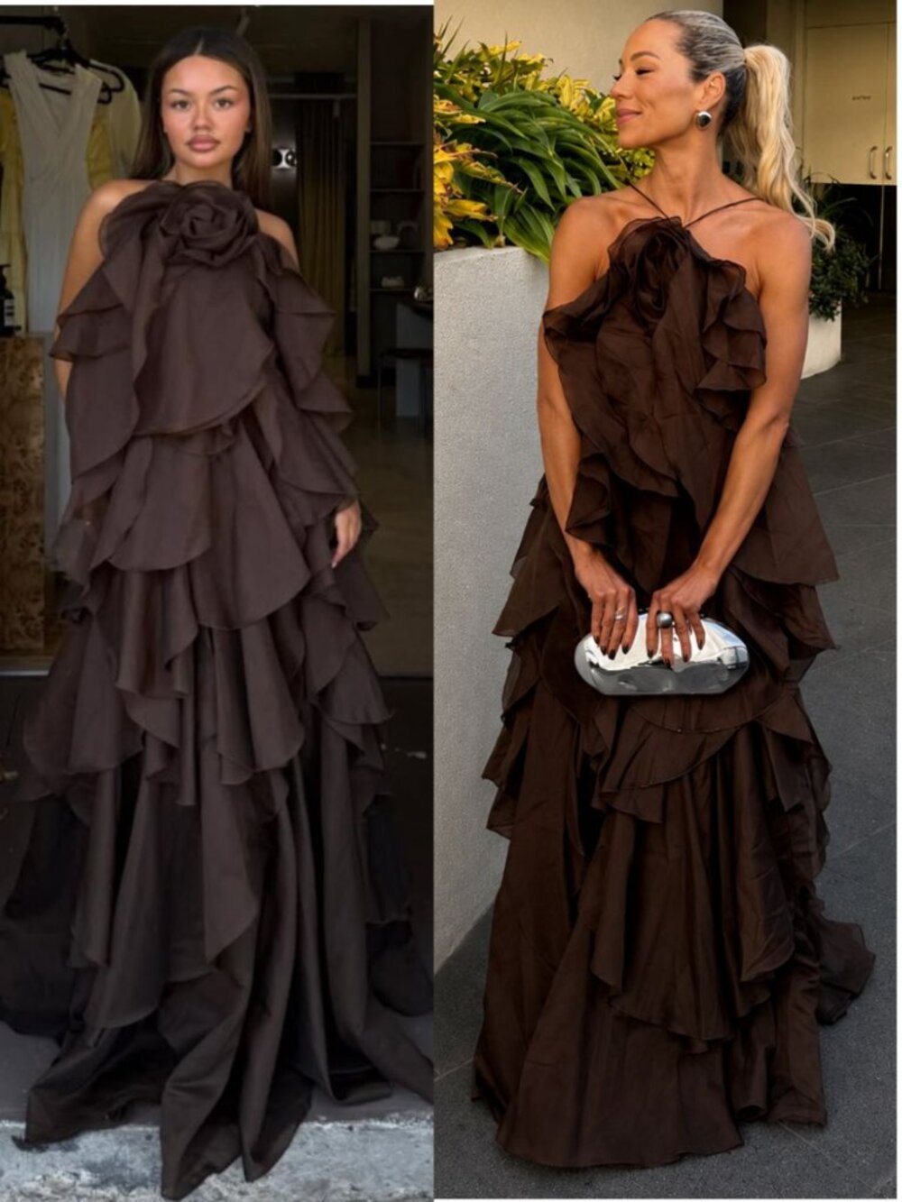 Aje Pandorea Dress Carob Brown Ruffle Rosette Layered Maxi NWT Size AU 10/US 6 - Picture 2 of 11